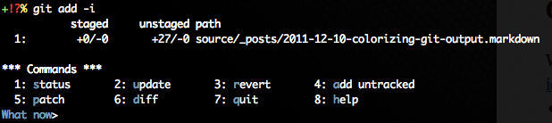 Colorized 'git add -i' output