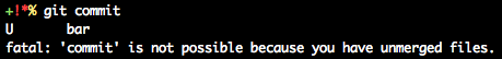 'git commit' with unresolved conflicts and advice turned off